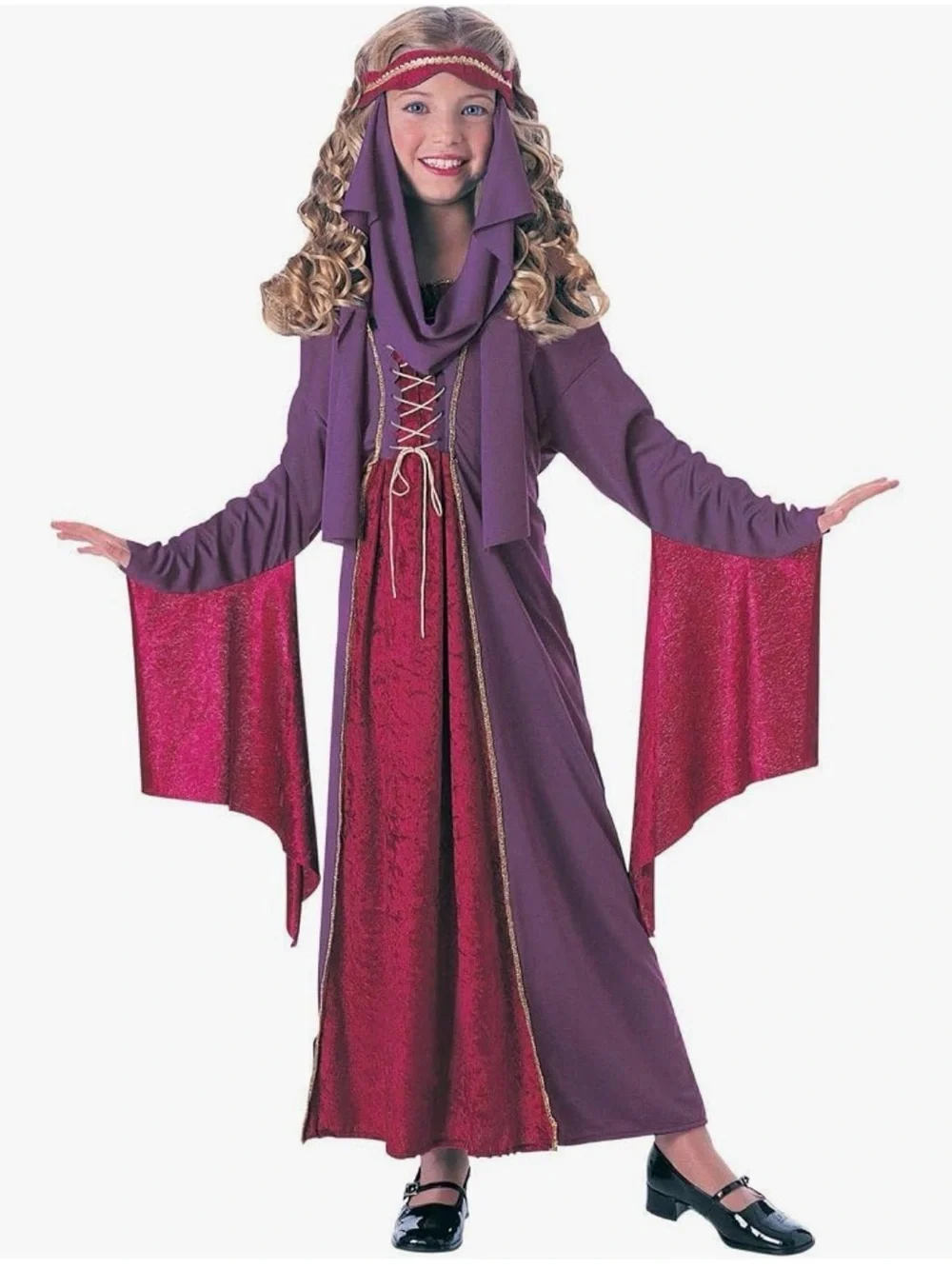 Gothic renaissance child Princess Costume, Large 12-14, red & purple